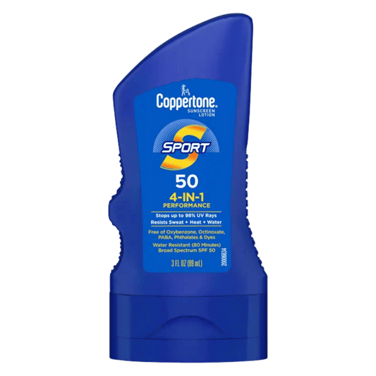 Coppertone Sport Sunscreen Lotion SPF 50 (89ml) – High-performance sunscreen for active lifestyles, sweat and water-resistant sun protection – Available at Skinstash.pk