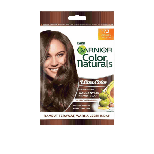 Garnier Color Naturals Ultra Color 7.3 Golden Brown (30g) – Long-lasting golden brown hair dye enriched with natural oils for vibrant color and nourishment – Available at Skinstash.pk