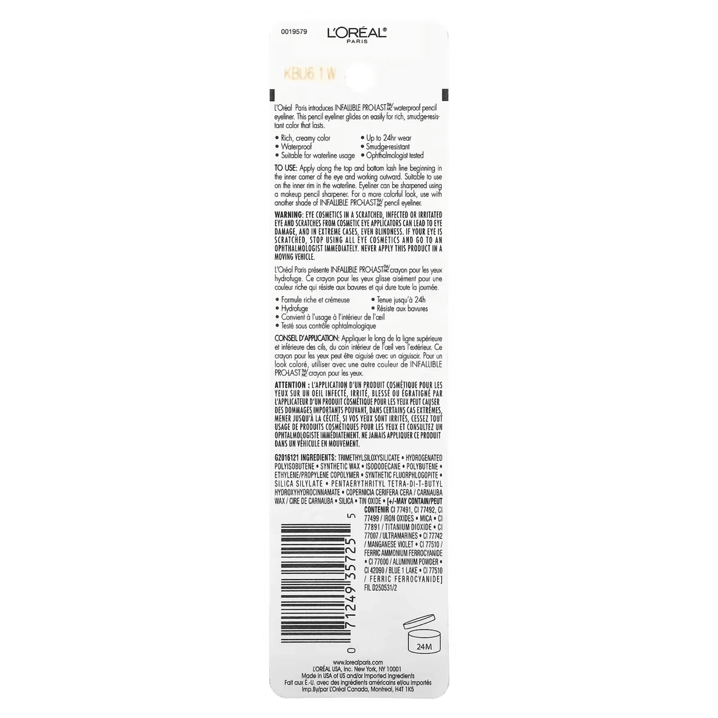 Loreal Paris Pro Last Waterproof Eye Pencil (1.2 g)