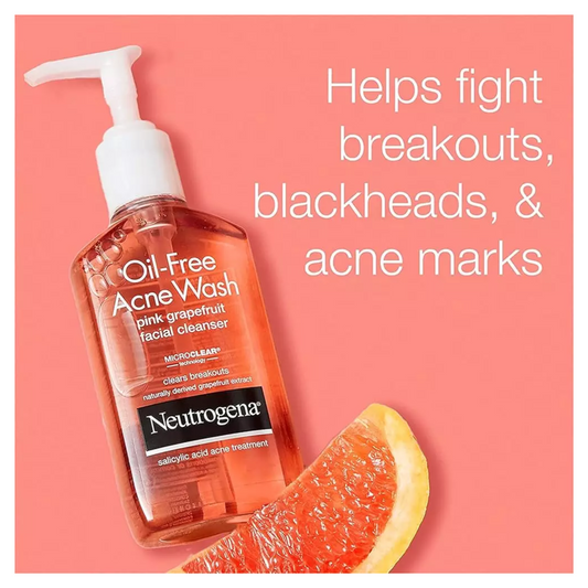 Neutrogena oil-free acne wash bottle with pink grapefruit available at skintash.pk