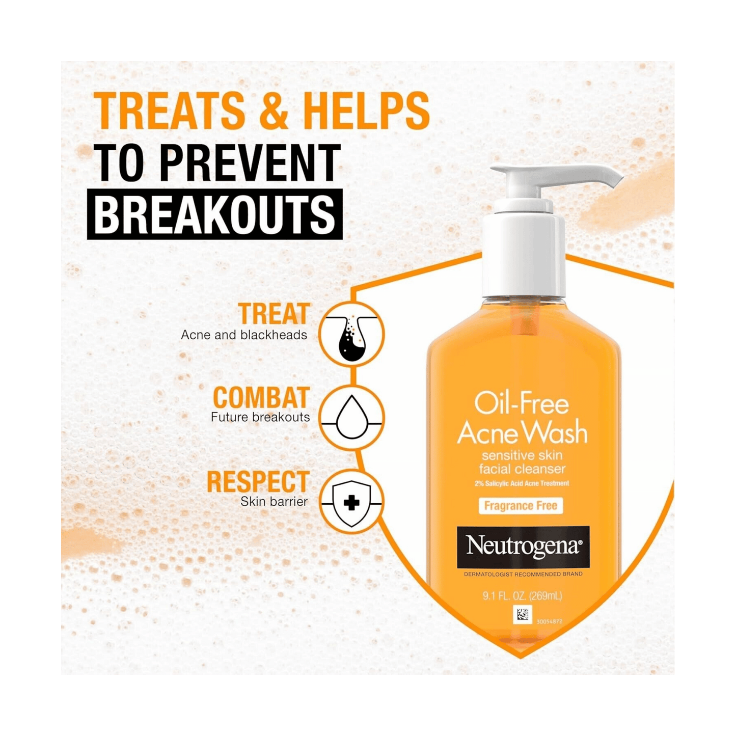 Neutrogena oil-free acne wash bottle available at skintash.pk