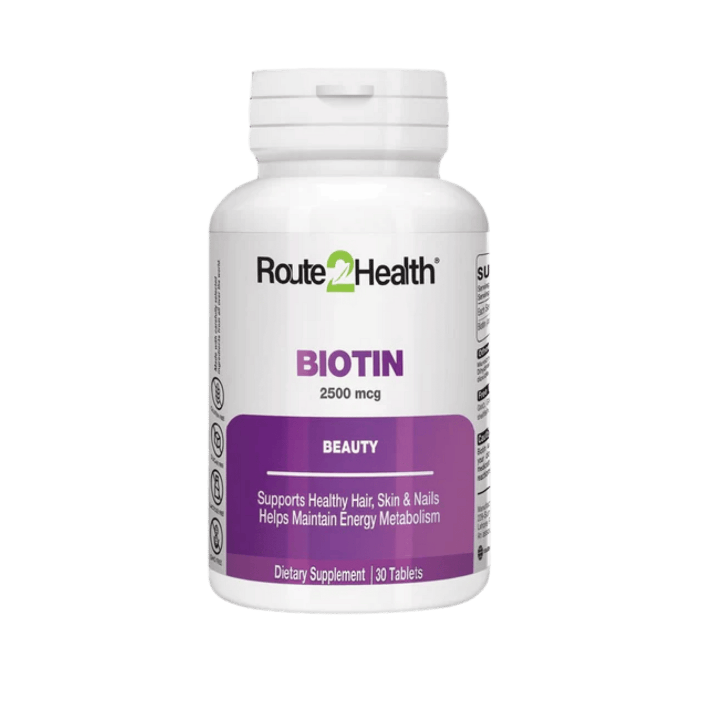 Route2Health Biotin 2500mcg (30 Tablets) – supports healthy hair, skin, and nails with daily beauty nutrition at Skinstash.pk