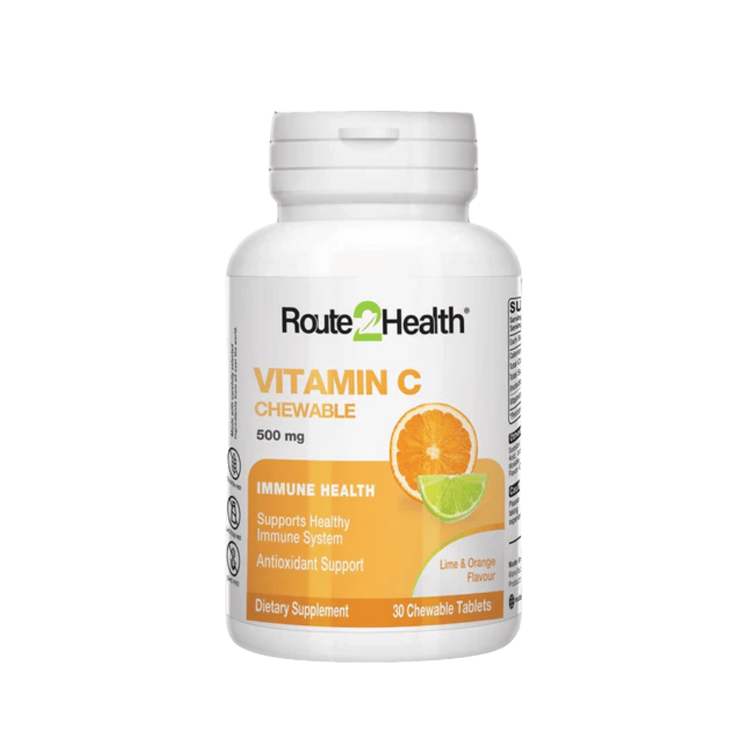 Route2Health Vitamin C 500mg Chewable Tablets (30 Count) – immune support with antioxidant benefits in a tasty chewable form at Skinstash.pk