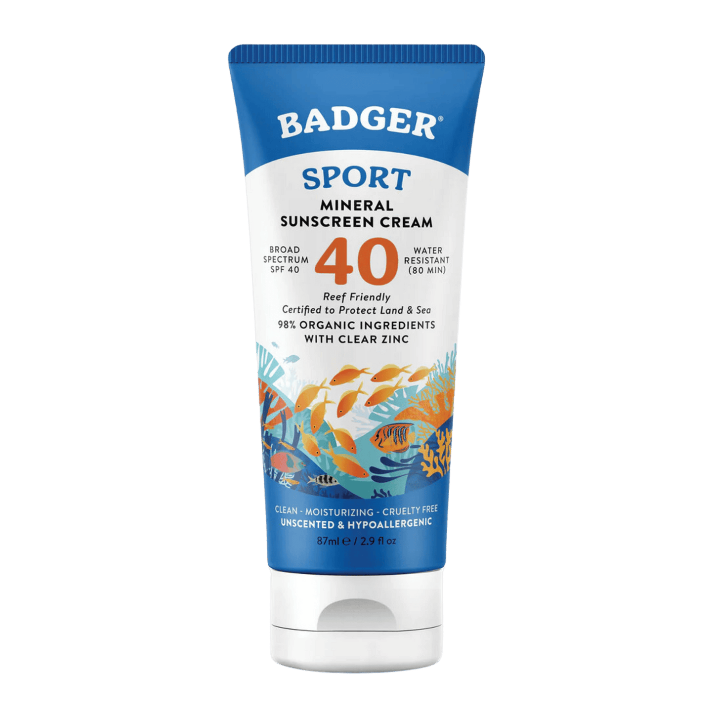 Badger Sport Mineral Sunscreen Cream SPF 40, 87 ml