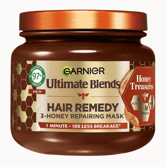 Garnier Ultimate Blends Honey Treasures Hair Remedy Strengthening Mask(340ml) available at skinstash.pk