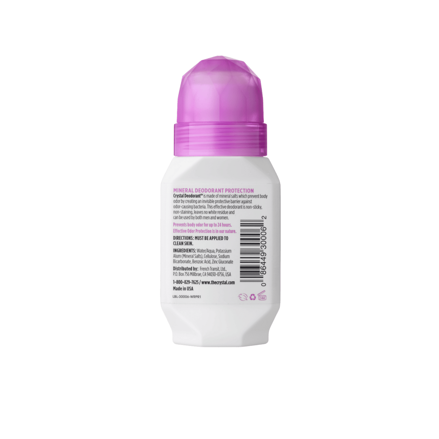 ImportedCrystal, Mineral Deodorant Roll-on Unscented, 