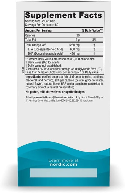 Nordic Naturals Ultimate Omega 3 Fish Oil Supplement Softgels - 120ct