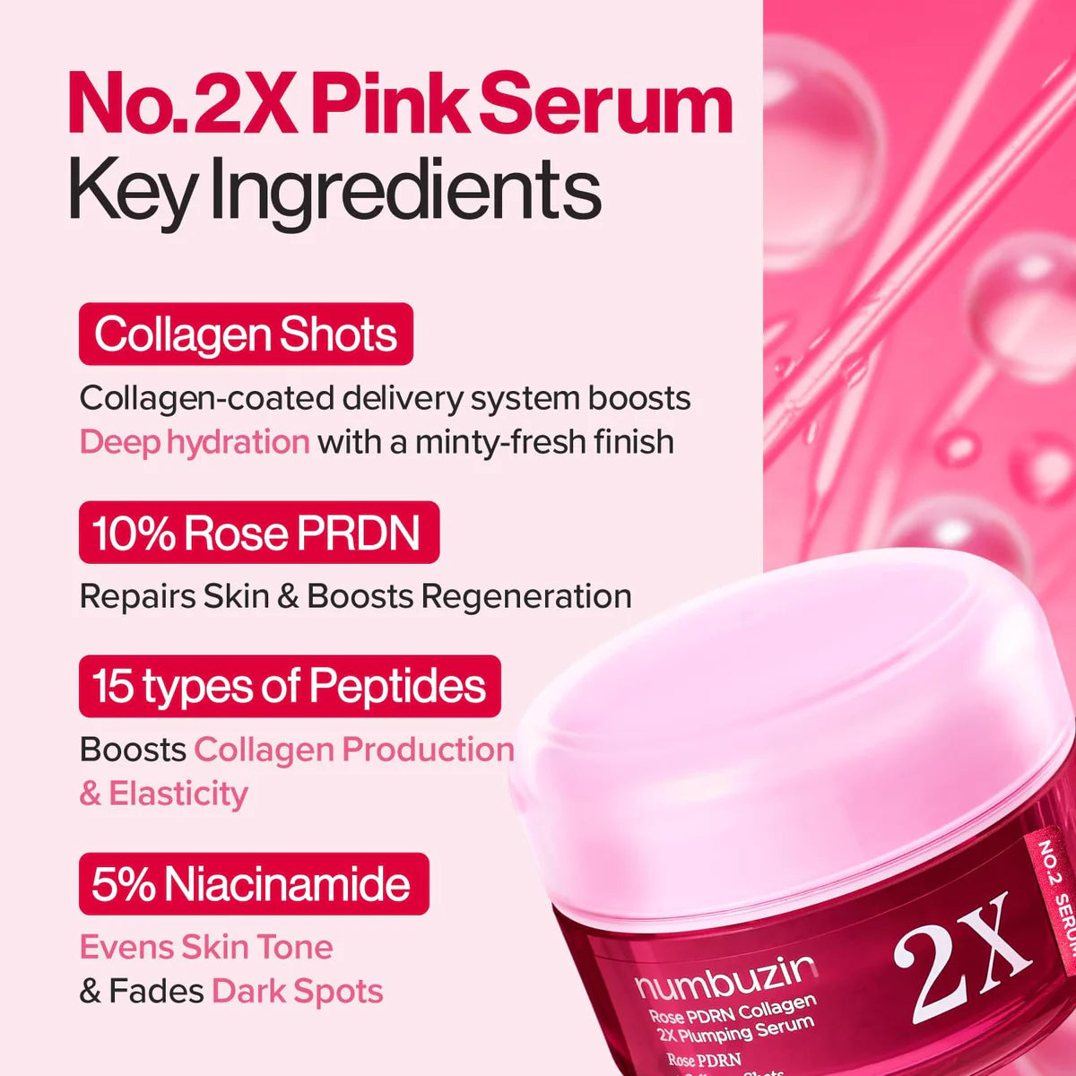 Numbuzin No.2 Rose PDRN Collagen 2X Plumping Serum (30ml)