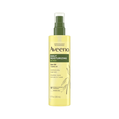 Aveeno Daily Moisturizing Body Oil Mist (200ml) – Lightweight oil mist enriched with oat and jojoba oil to deeply hydrate, smooth, and nourish dry skin with a healthy glow – Available at Skinstash.pk