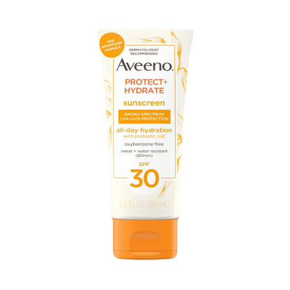 Aveeno Protect + Hydrate Sunscreen Lotion SPF 30 (88ml) – broad spectrum sun protection with nourishing oat formula – EXP 09/25 – Skinstash.pk