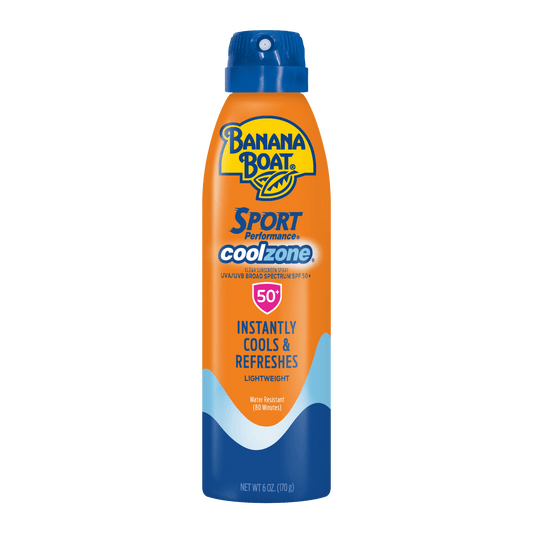 Banana Boat Sport Cool Zone Sunscreen Spray SPF 50 (170ml) – Cooling, sweat-resistant sun protection spray for active outdoor use – Available at SkinStash.pk
