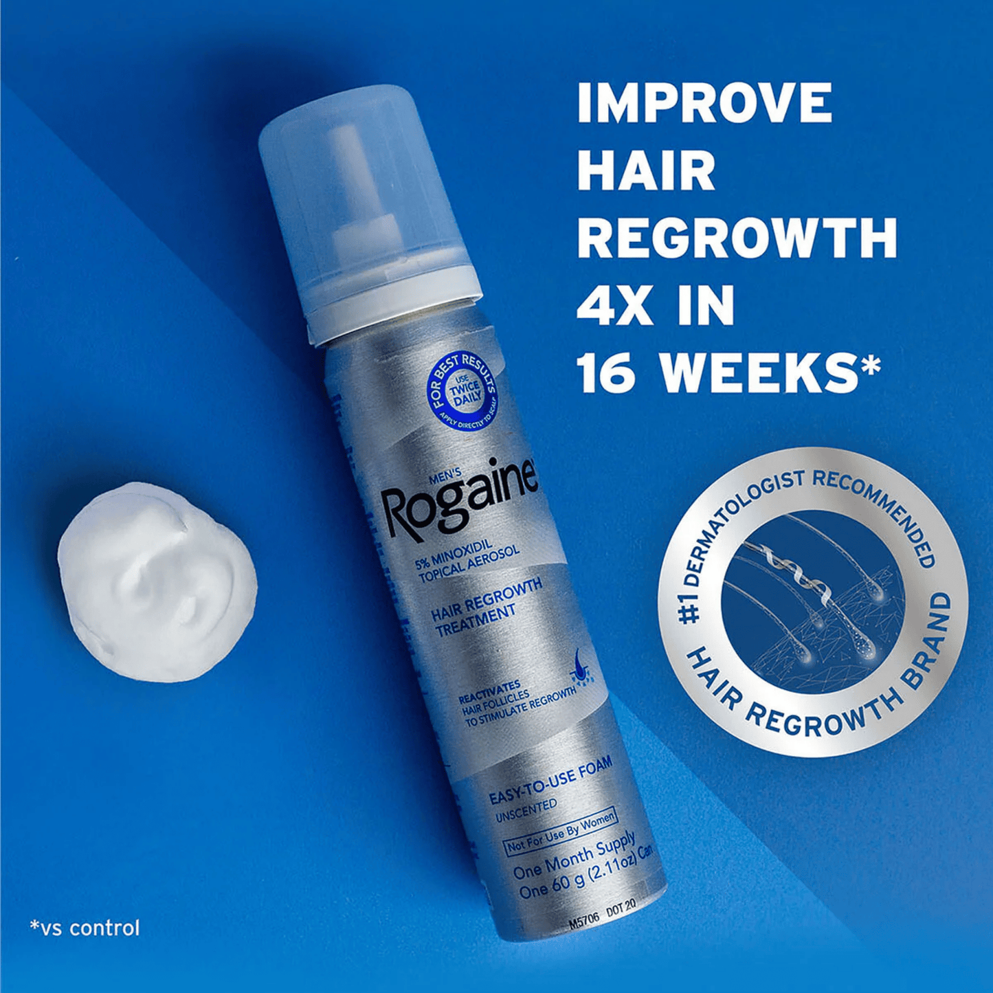 Rogaine Foam Men's Hair Regrowth Treatment 60g (3-Months Supply)
