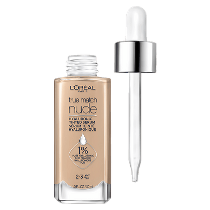 L'Oreal Paris True Match Hyaluronic Tinted Serum Foundation Makeup, 2-3 Light, (30ml)