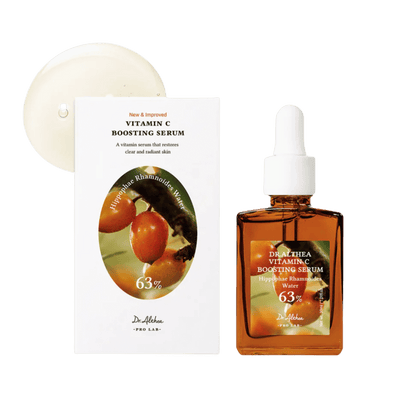 DR. ALTHEA Vitamin C Boosting Serum bottle with dropper - brightening facial serum with 15% vitamin C for dark spots, anti-aging, and glowing skin