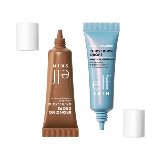 E.L.F The Hottest Drops Duo Mini Kit – Bronzing Drops & Thirst Burst Hydration Drops for radiant, glowing, and nourished skin – Travel-friendly skincare set available at Skinstash.pk