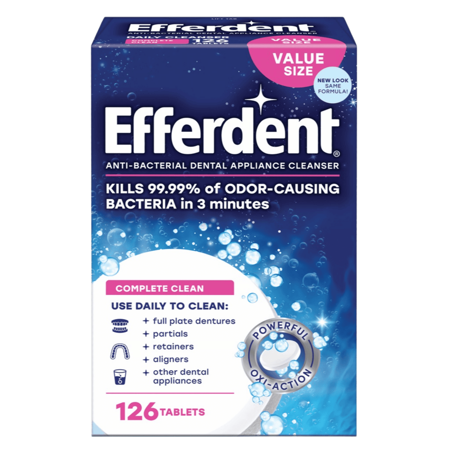 Efferdent Complete Clean Anti-Bacterial Dental Appliance Cleanser (126 Tablets)