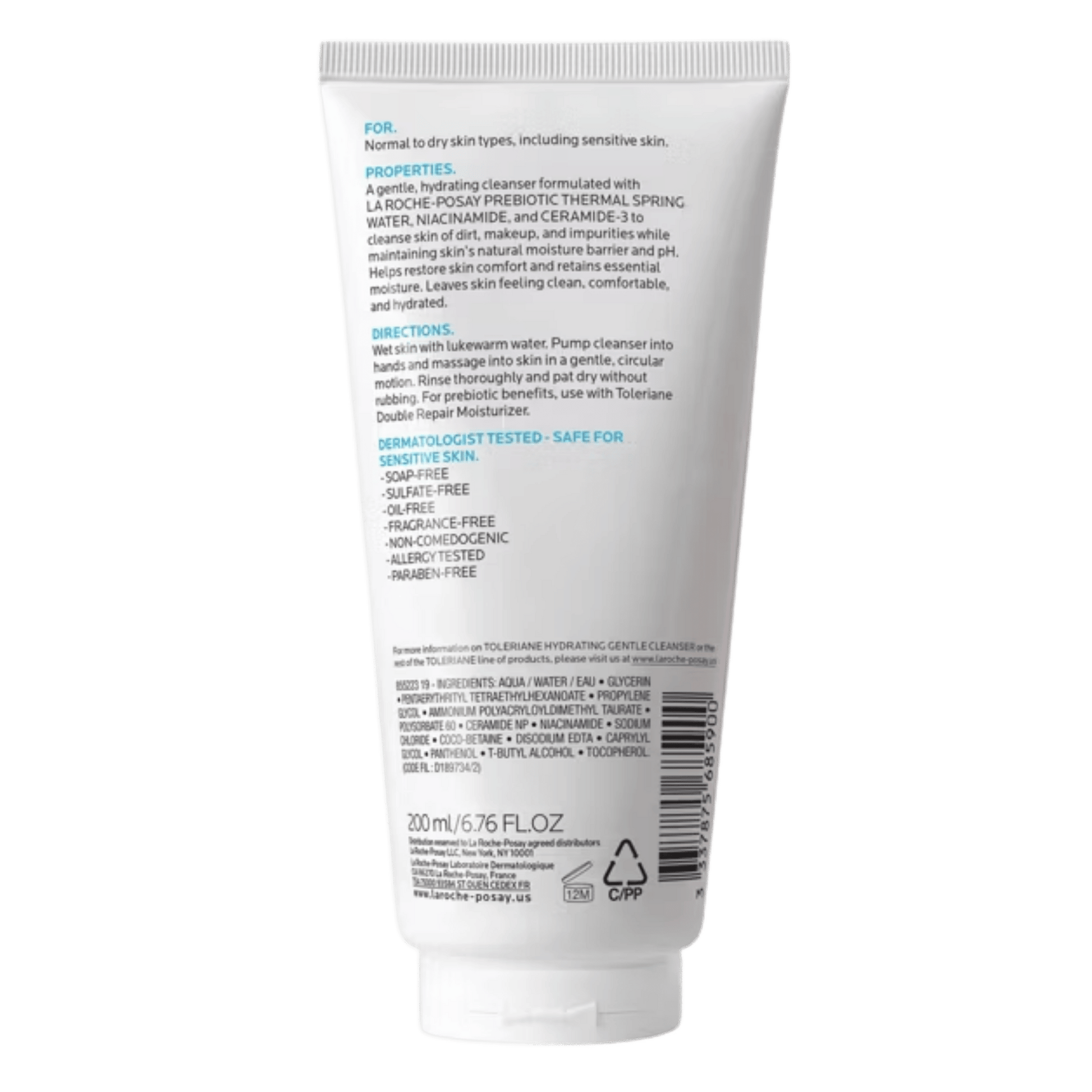 Imported La Roche Posay Toleriane Hydrating Facial Cleanser 