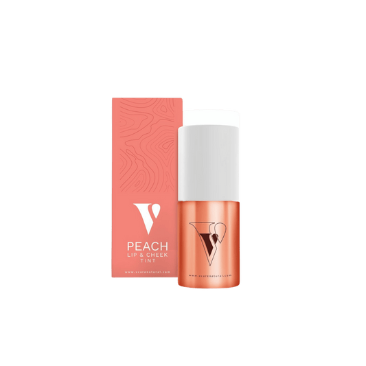 VCare Natural Lip & Cheek Tint Peach (15ml) – Dual-purpose tint for a soft peachy flush on lips & cheeks, made with skin-loving natural ingredients – Available at Skinstash.pk