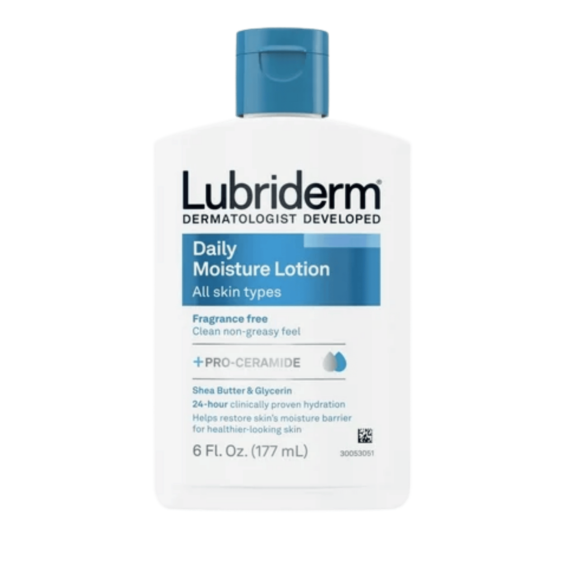 Lubriderm Daily Moisture Lotion + Pro-Ceramide (177ml) – Hydrating body lotion with pro-ceramide to strengthen the skin barrier, provide long-lasting moisture, and keep skin soft and healthy – Available at Skinstash.pk