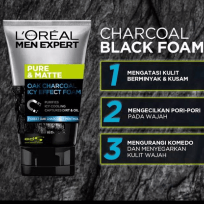 L'Oréal Men Expert Pure & Matte Icy Effect Charcoal Black Foam (100ml)