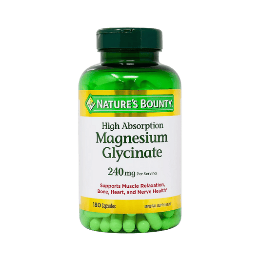 Nature Bounty High Absorption Magnesium Glycinate 180 Capsules (240mg) available at skintash.pk