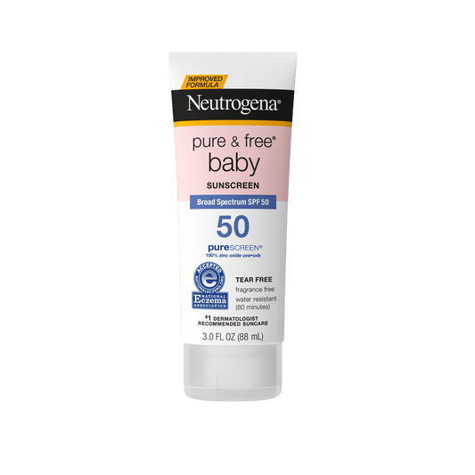 Neutrogena Pure & Free Baby Sunscreen Lotion Broad Spectrum SPF 50 (88ml) – Gentle, fragrance-free sunscreen lotion for babies, providing broad-spectrum UVA/UVB protection for delicate skin – Available at SkinStash.pk