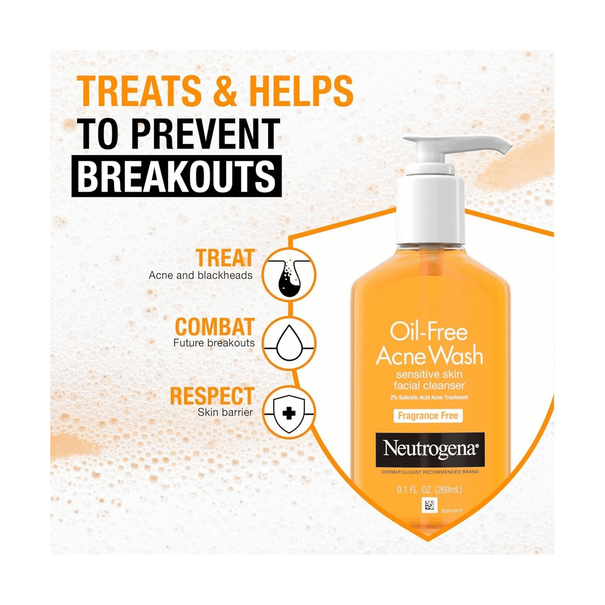 Neutrogena oil-free acne wash bottle available at skintash.pk