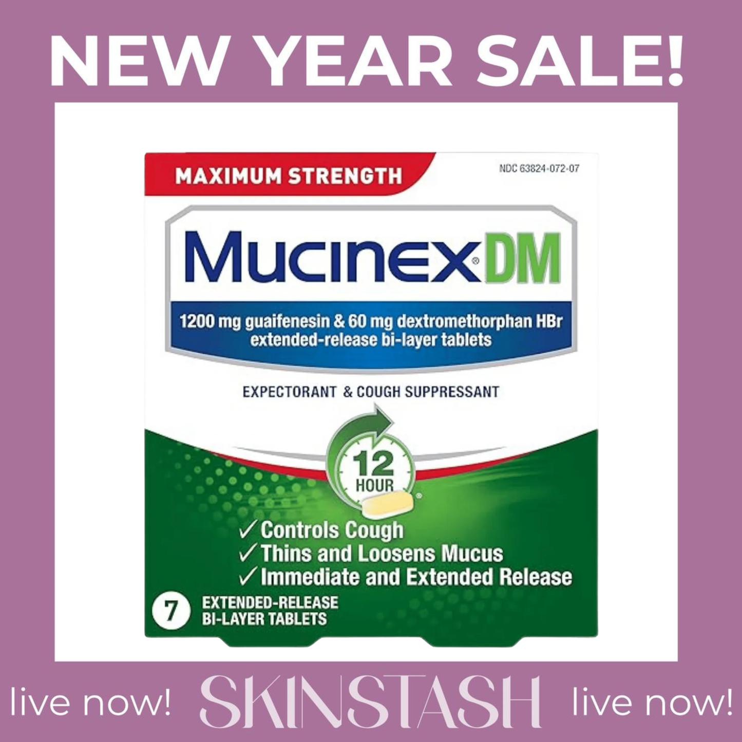 Mucinex DM Maximum Strength 12-Hour Expectorant and Cough Suppressant Tablets 7CT