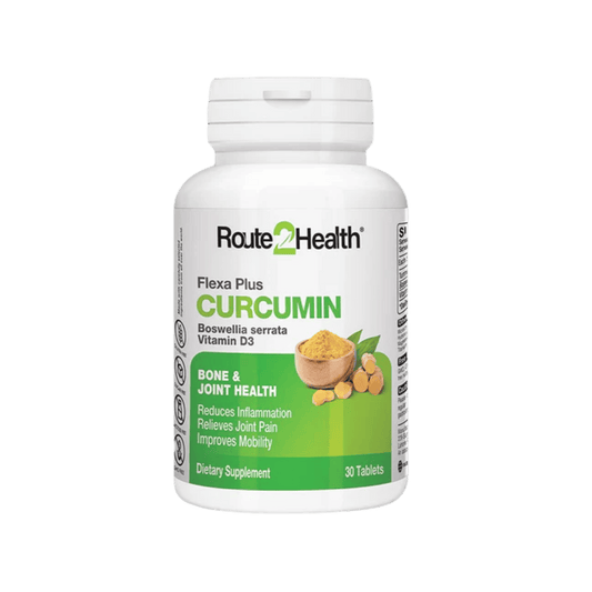Route2Health Flexa Plus Curcumin (30 Tablets) – joint support formula with curcumin to help reduce inflammation, stiffness, and improve mobility at Skinstash.pk
