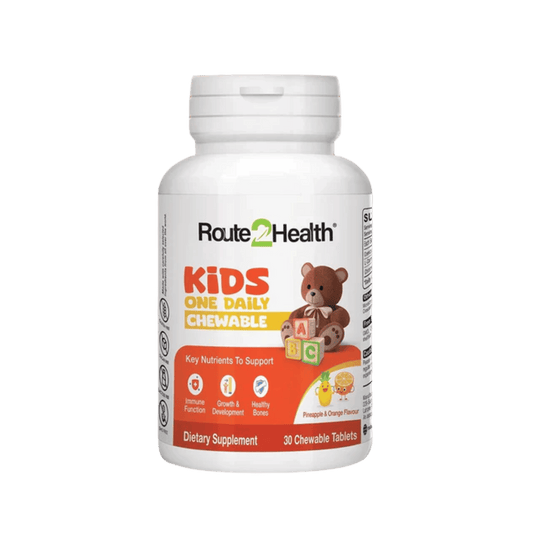 Route2Health Kids One Daily Chewable (30 Tablets) – complete multivitamin for children's growth, immunity, and overall health in a tasty chewable form at Skinstash.pk