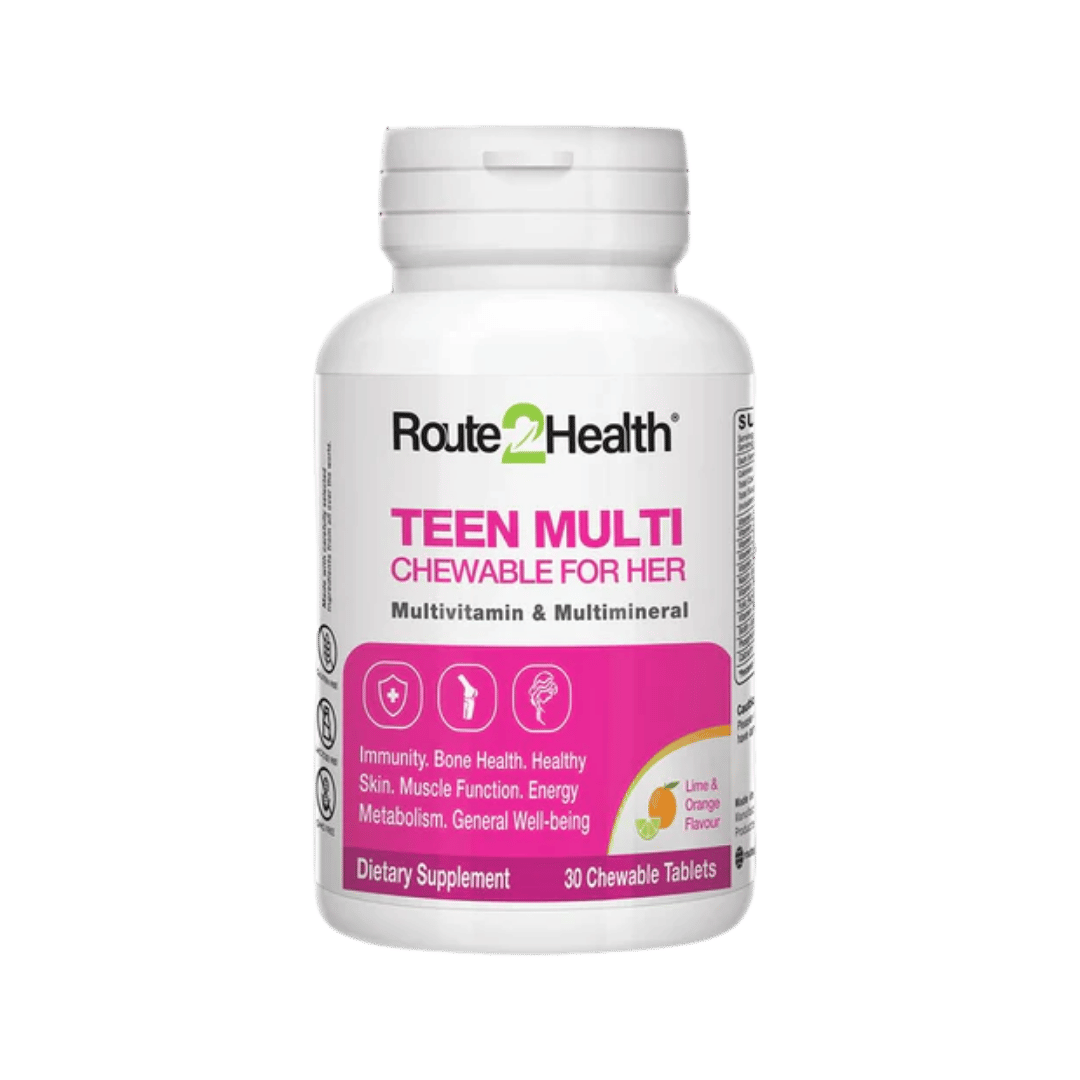 Route2Health Teen Multi Chewable for Her (30 Tablets) – daily multivitamin for teenage girls’ growth, immunity, and overall wellness at Skinstash.pk