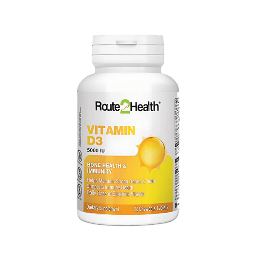Route2Health Vitamin D3 5000 IU (30 Tablets) – high potency support for bone health, immunity, and muscle function at Skinstash.pk