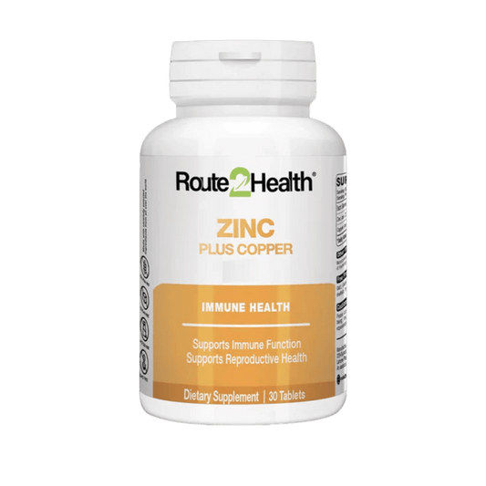 Route2Health Zinc Plus Copper (30 Tablets) – immune support, antioxidant protection, and mineral balance supplement at Skinstash.pk