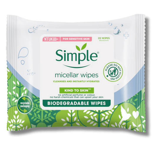 Simple Kind to Skin Biodegradable Micellar Facial Wipes 20 Ct