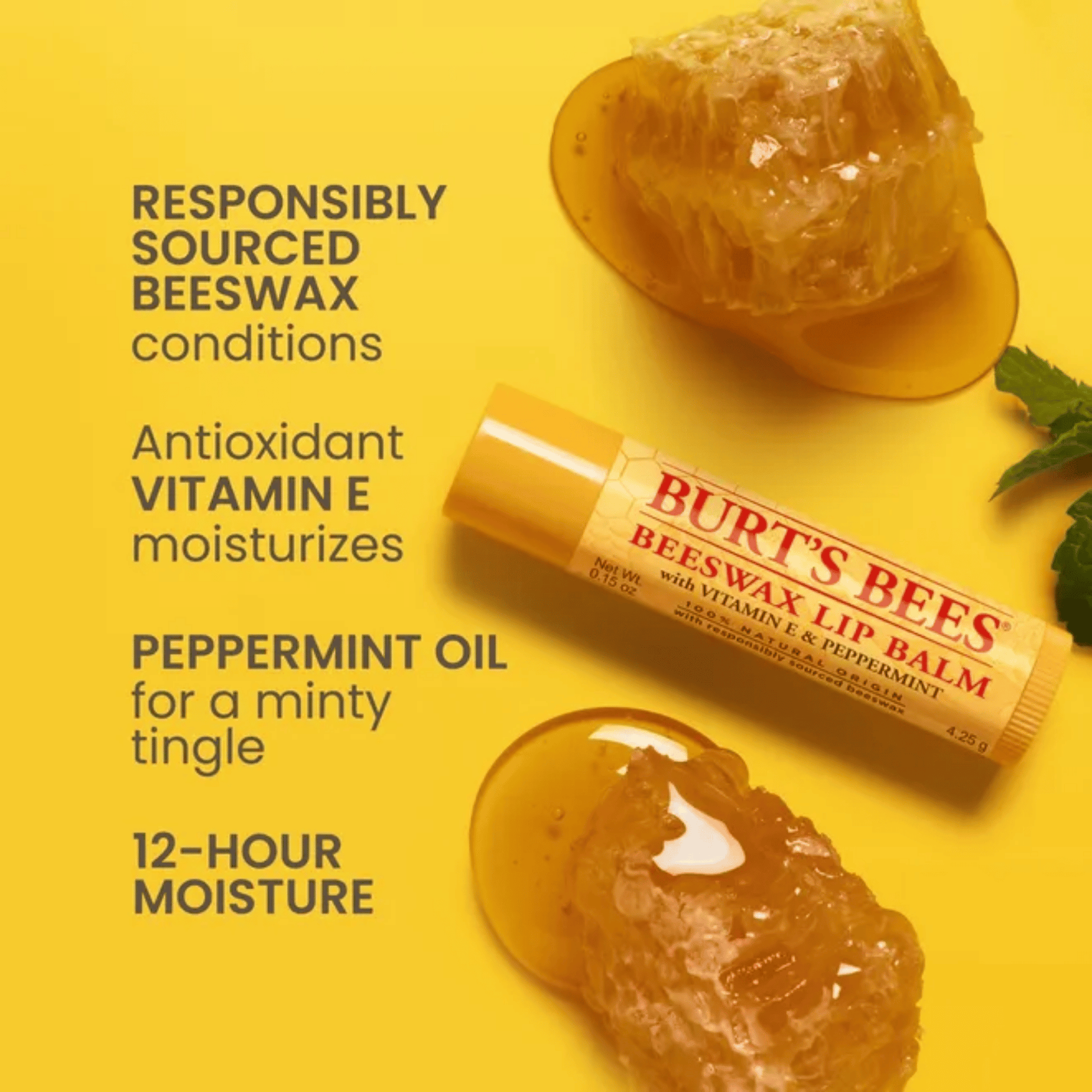 Burt's Bees Freshly Picked Lip Balm 4-Pack (4.25g Each) - Hydrating & Soothing