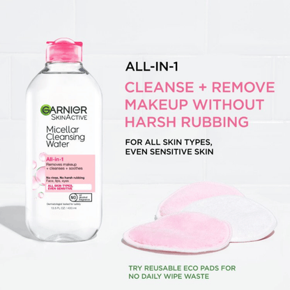 Garnier Skin Active Micellar Cleansing Water All-in-1 Makeup Remover & Cleanser (400ml)