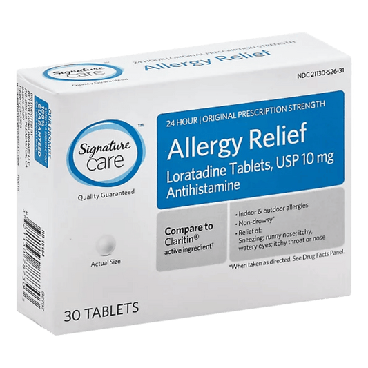 Allergy medication, loratadine, antihistamine, Signature Care, 60 tablets, 10mg