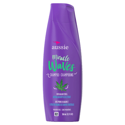 Aussie Miracle Waves Anti-Frizz Hemp Shampoo 360ml for frizz-free, defined waves in Pakistan