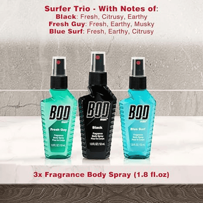 BOD Man 3-Piece Body Spray Gift Set (Black, Fresh Guy, Blue Surf) (53ml each)