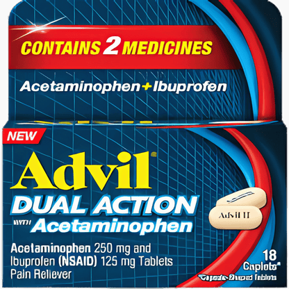 Buy Advil Dual Action Acetaminophen 250mg And Ibuprofen 125mg Tablets  18 Caplets In SkinStash!