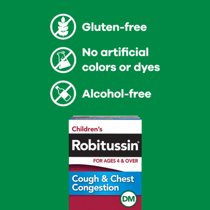 Robitussin Children's Cough and Chest Congestion DM, Cough Medicine for Kids, Grape Flavor, (118ml)