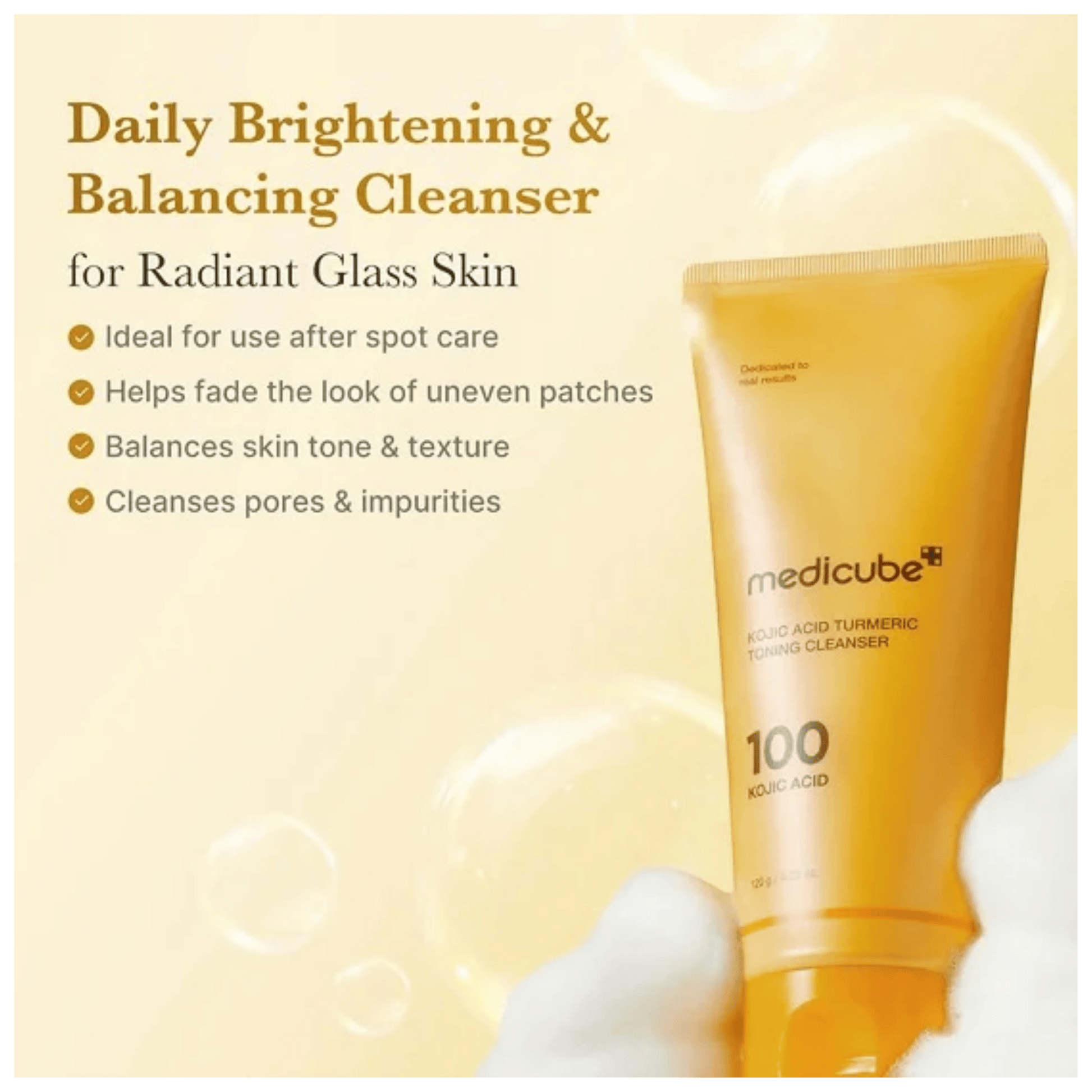 Medicube Kojic Acid Turmeric Toning Cleanser 120g for Brightening and Even Skin Tone