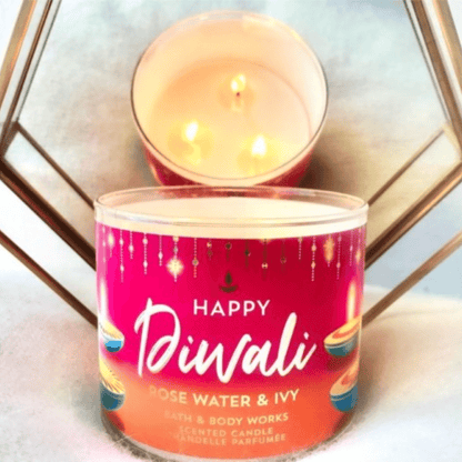 Bath & Body Works Rose Water & Ivy Happy Diwali Edition 3 wick candle (411g)