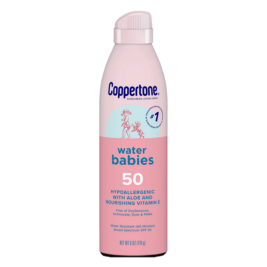 Get your babies Coppertone Water Babies 50 SPF Sunscreen Lotion Spray at your doorstep