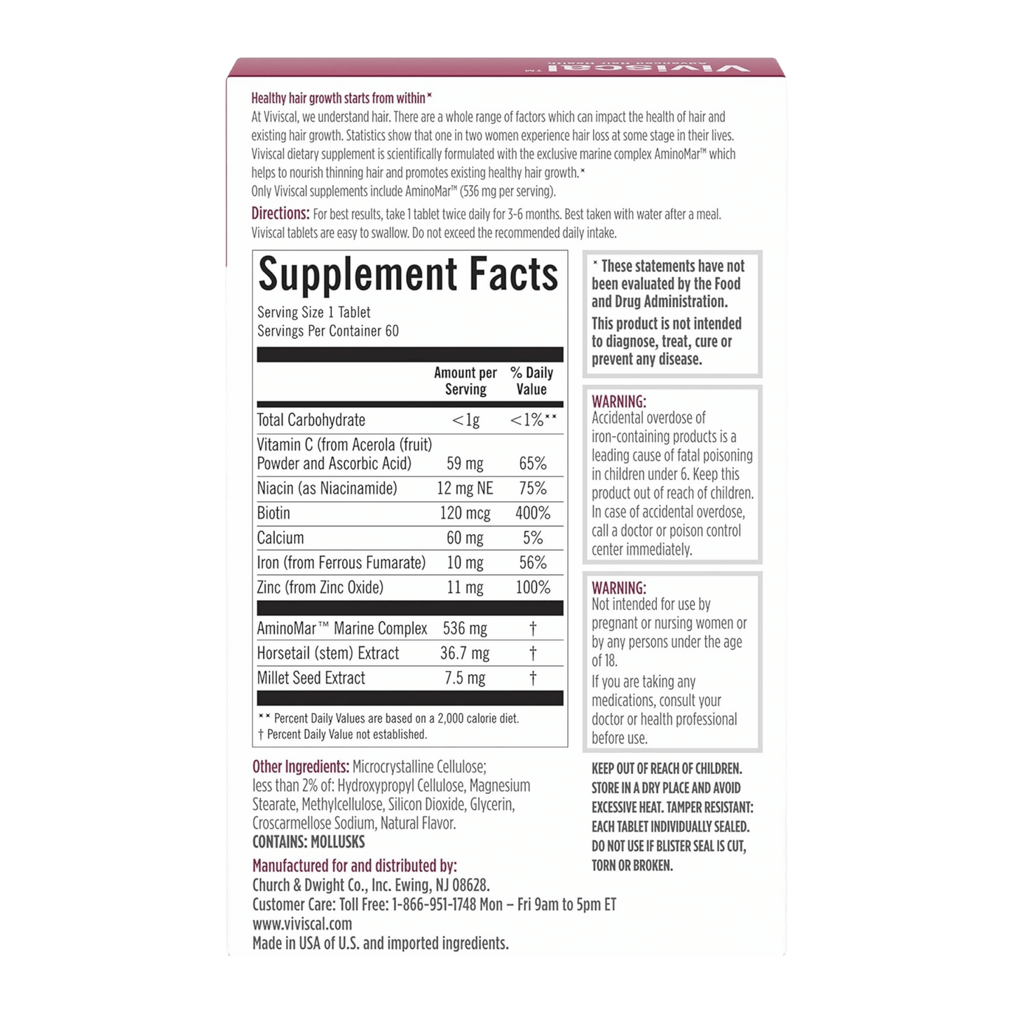 Viviscal Hair Growth Supplements For Women (60 Tablets)