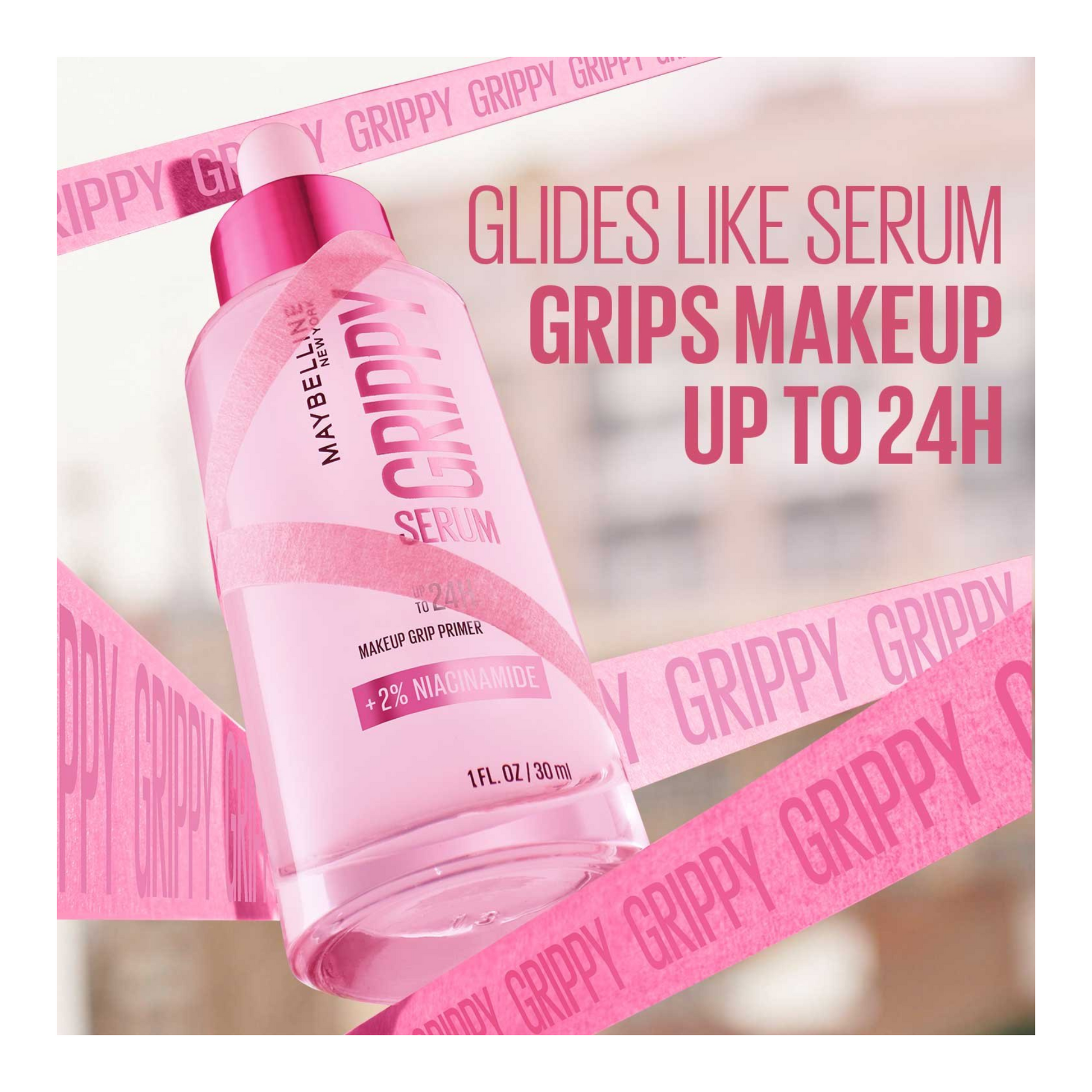 Maybelline Grippy Serum bottle with pink ribbons available at skintash.pk