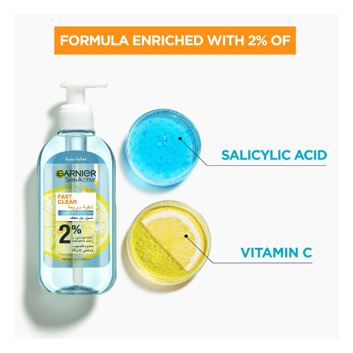 Original Garnier Fast Clear [2%] Salicylic Acid & Vitamin C Anti-Acne Gel Wash 