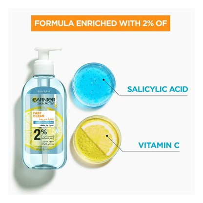 Original Garnier Fast Clear [2%] Salicylic Acid & Vitamin C Anti-Acne Gel Wash 